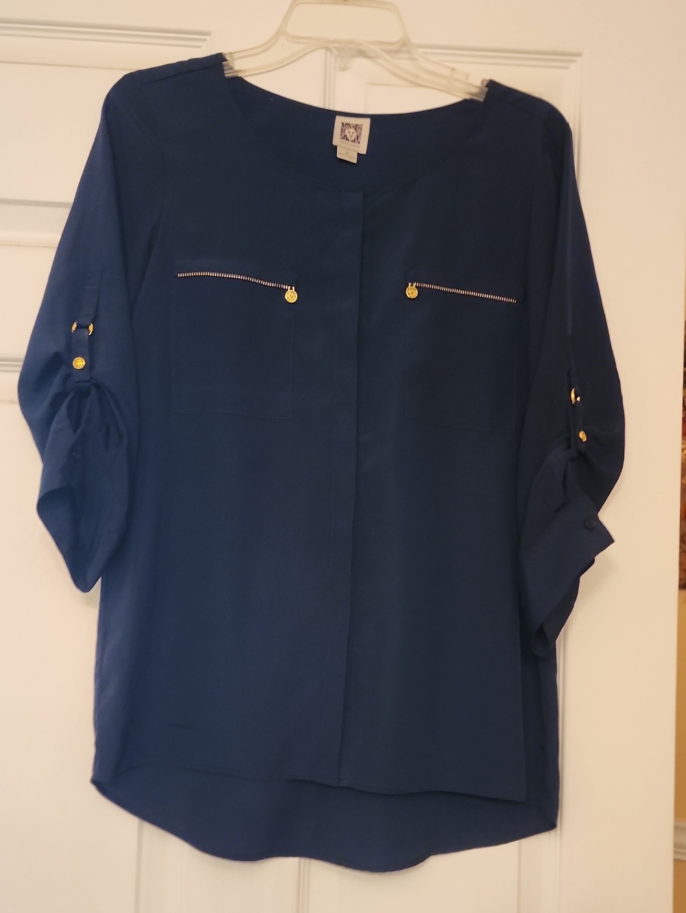 Anne Klein Navy Tunic with Gold-Zip Accents